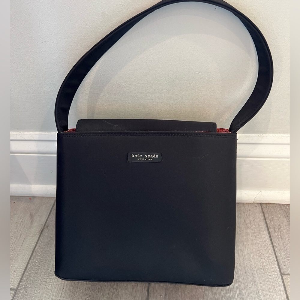 Kate Spade Black Canvas Shoulder Bag Purse – Vintage with Gingham Interior
